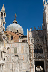 Fragment of the roof with domes. St. Mark's Basilica (Basilica di San Marco).  Travel photo. Venice. Italy. Europe.