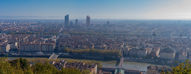 Lyon, France - 10 26 2019: Panoramic view from Basilica of Our Lady of Fourviere