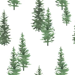 Wallpaper murals Watercolor set 1 Christmas trees watercolor hand drawn seamless background texture. Holidays isolated illustration. Can be used for wallpaper, wrapping, web design, textile and other.