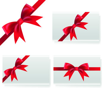 Red bow with ribbon. Set of gift boxes with red bow, vector illustration