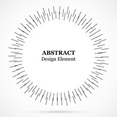 Bursting lines.Set of circular rays.Assymetric radial elements.Linear drawing.Vector illustration pattern.Monochrome explosion background.