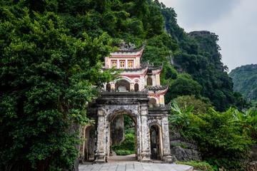 Beautiful Bich Dong Pagoda entrance in Tam Coc, Ninh Binh, Northern Vietnam shot in October 2019 on...
