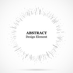 Bursting lines.Set of circular rays.Assymetric radial elements.Linear drawing.Vector illustration pattern.Monochrome explosion background.