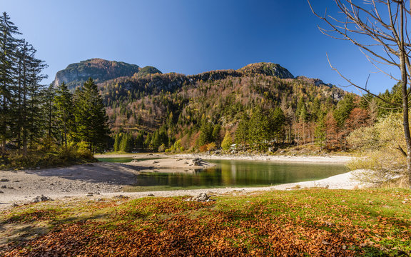 Raibl Lake near Predil pass in Italian Alps.