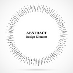 Bursting lines.Set of circular rays.Assymetric radial elements.Linear drawing.Vector illustration pattern.Monochrome explosion background.