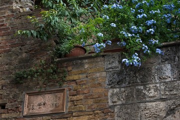 Rustic Street Sign on Stone Wall