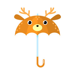 Funny brown umbrella with deer animal face vector illustration