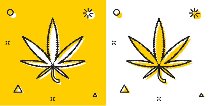 Black Medical marijuana or cannabis leaf icon isolated on yellow and white background. Hemp symbol. Random dynamic shapes. Vector Illustration