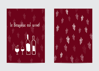 Set of Hand drawn Sketch doodle vector pattern with grapes. Banners template for pub Wine party. Beaujolais Nouveau event in France and the whole world. Red wine drinking. - 299193837