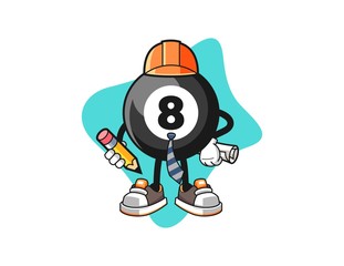 Billiard ball number 8 architect cartoon. Mascot Character vector.