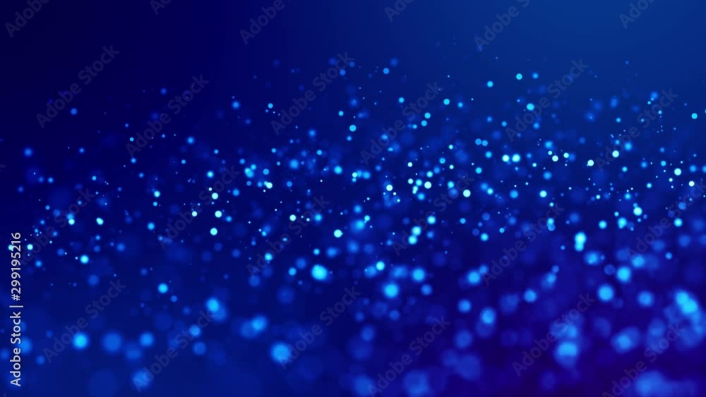 Poster glitter blue magic particles fly and glow in viscous liquid with amazing bokeh for fantastic backgro