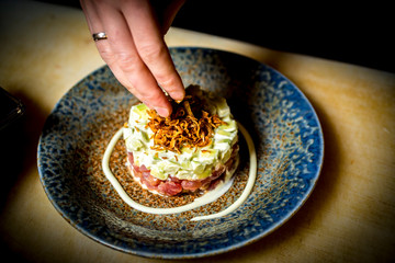 salad of fresh tuna, avocado and spices