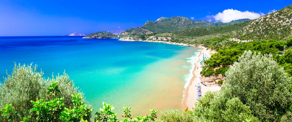 Amazing turquoise beaches of Samos island - beautiful  Psili Ammos. Greece