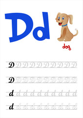 Design page layout of the English alphabet to teach writing upper and lower case letters D