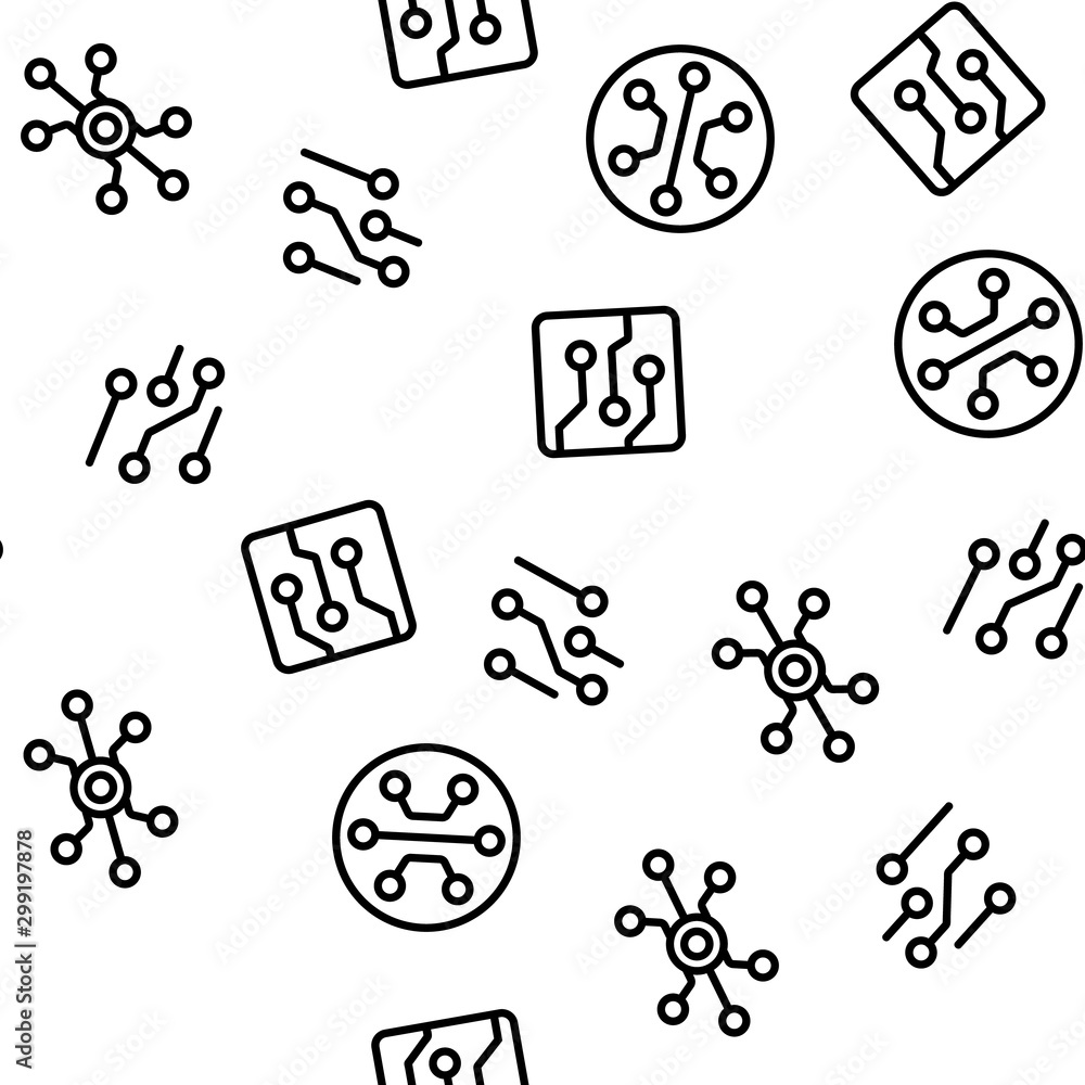 Poster circuit computer chip vector seamless pattern thin line illustration
