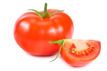 fresh tomatoes with slices isolated on white background