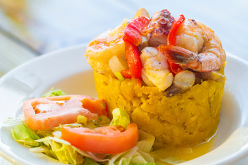 Mofongo with camarones, Puerto Rico traditional meal