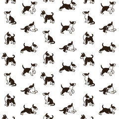 Cartoon happy bull terrier - simple trendy pattern with dogs. Flat vector illustration for prints, clothing, packaging and postcards. 