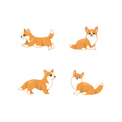 Corgi dog icon set. Different poses of corgi dog. Good illustration for prints, clothing, packaging, stickers.
