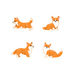 Corgi dog icon set. Different poses of corgi dog. Vector illustration for prints, clothing, packaging, stickers.