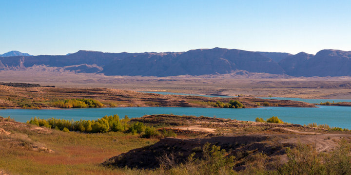 View of Gold Butte National Monument across Overton Arm of Lake Mead National Recreation Area in Nevada