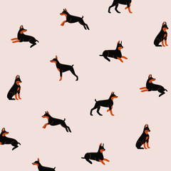Cartoon happy doberman - simple trendy pattern with dogs. Flat vector illustration for prints, clothing, packaging and postcards. 