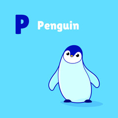 Cartoon penguin, cute character for children. Vector illustration in cartoon style for abc book, poster, postcard. Animal alphabet - letter P.