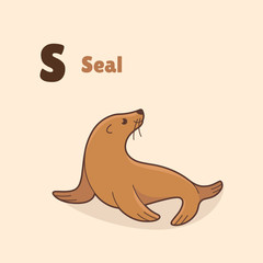 Cartoon seal, cute character for children. Good illustration in cartoon style for abc book, poster, postcard. Animal alphabet - letter S.