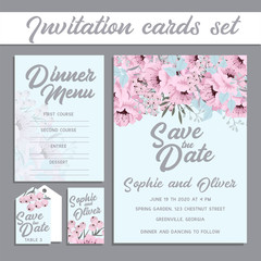 Set of card with pink flower - wedding ornament concept.
