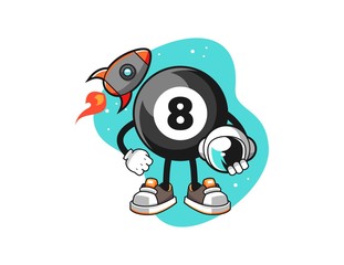 Billiard ball number 8 astronaut cartoon cartoon. Mascot Character vector.
