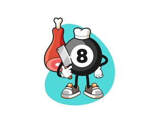 Billiard ball number 8 butcher cartoon. Mascot Character vector.