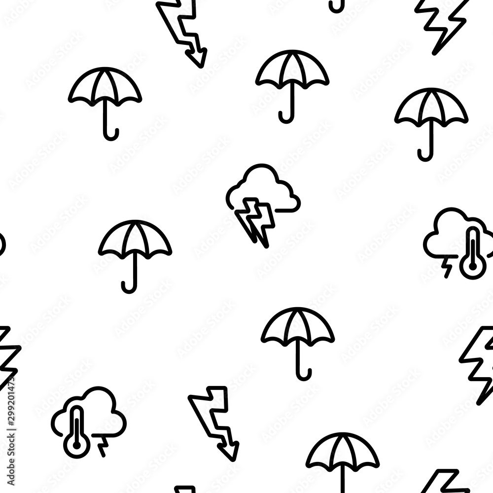 Poster thunder and lightning vector seamless pattern thin line illustration