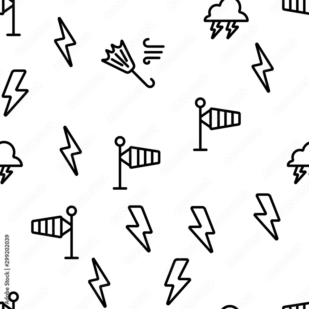 Poster Thunder And Lightning Vector Seamless Pattern Thin Line Illustration
