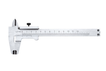 vernier caliper engineering tool for measuring sizes, object isolated on a white background.