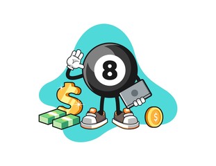 Billiard ball number 8 freelancer cartoon. Mascot Character vector.