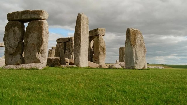 Jib shot of Stonehenge and Wiltshire Countryside in England, UK. The stone circle dates to 3000 BC and is one of the best known ancient wonders of the world and UNESCO World Heritage Site.