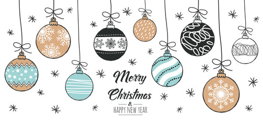 Set of hand drawn christmas baubles. Decoration isolated elements. Doodles and sketches vector illustration