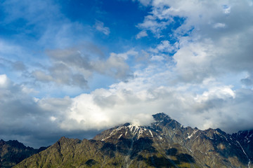 Obraz na płótnie Canvas Snow mountain in Kazbegi, Georgia. Panoramic image