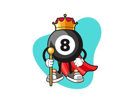 Billiard ball number 8 king cartoon. Mascot Character vector.