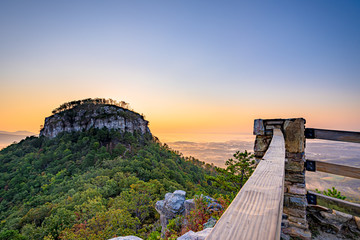 Sunrise view from Little Pinnacle Overlook at Pilot Mountain State Park, North Carolina,USA.