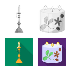 Vector illustration of relaxation and flame sign. Set of relaxation and wax stock vector illustration.