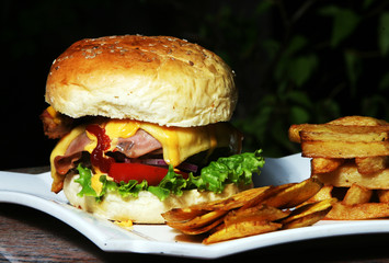 HAMBURGUESA CON PATATAS FRITAS 