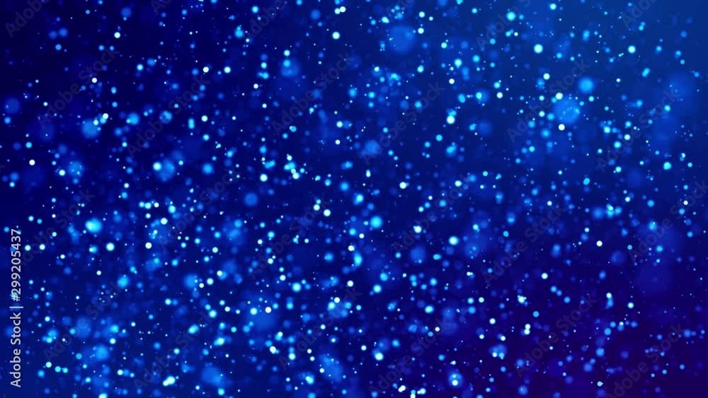 Poster glitter blue magic particles fly and glow in viscous liquid with amazing bokeh for fantastic backgro