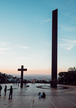 Catholic cross in Sunset in Pra&ccedil;a do Papa, Belo Horizonte, Brazil