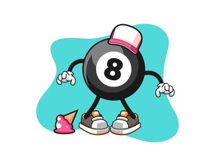 Billiard ball number 8 with ice cream fall cartoon. Mascot Character vector.