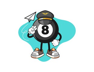 Billiard ball number 8 pilot cartoon. Mascot Character vector.