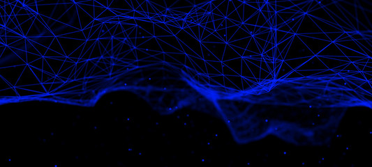 Abstract background with connecting dots and lines. Distribution of triangular shapes in space.