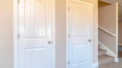 Panorama frame Interior of house with carpet stairwell and doors