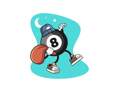 recommend clip art: Billiard ball number 8 thief cartoon. Mascot Character vector.