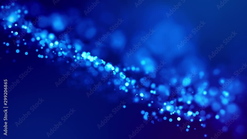Poster glitter blue magic particles fly and glow in viscous liquid with amazing bokeh for fantastic backgro